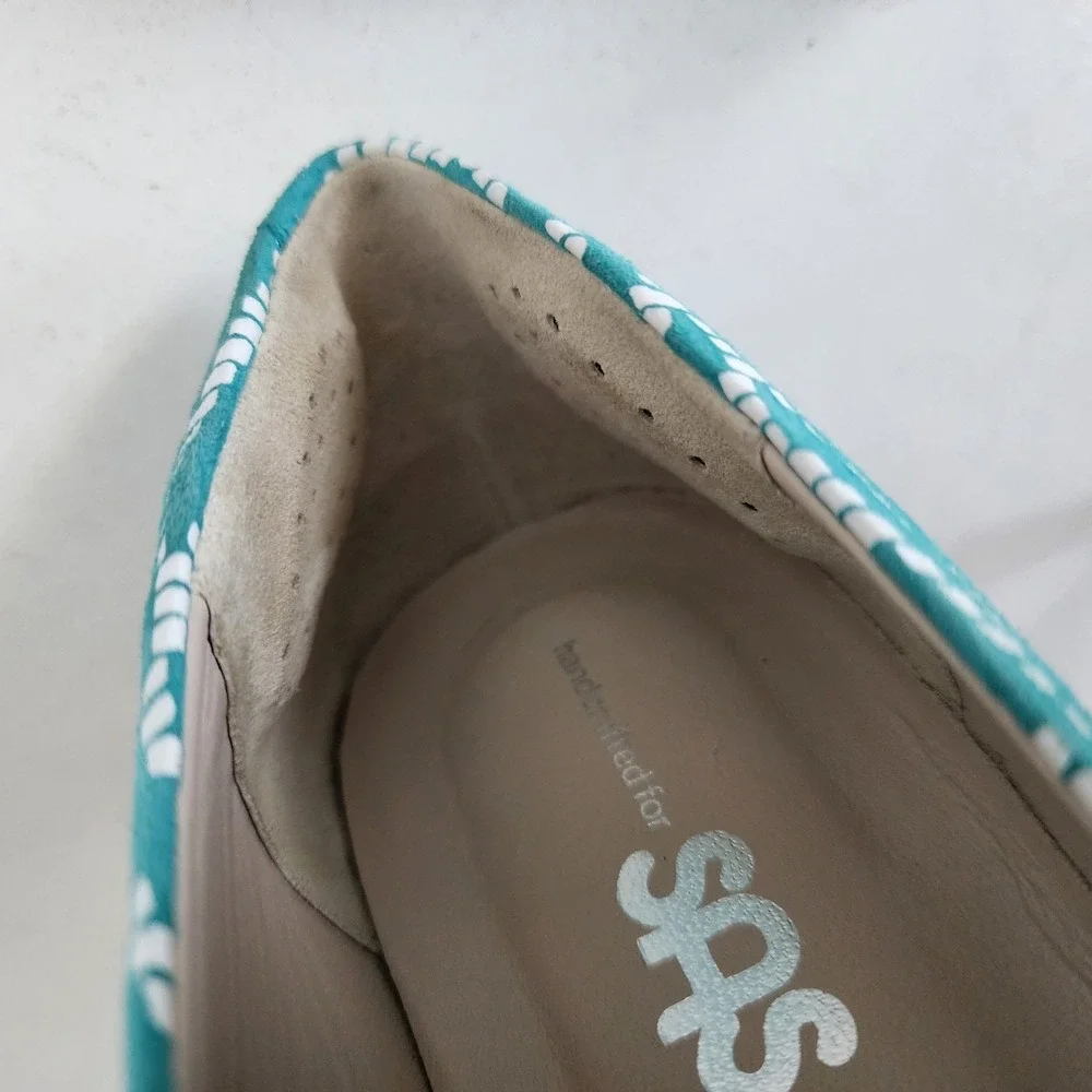 SAS‎ Womens 7.5 Lacey Teal White Chevron Geometric Ballet Flats - $245 MSRP